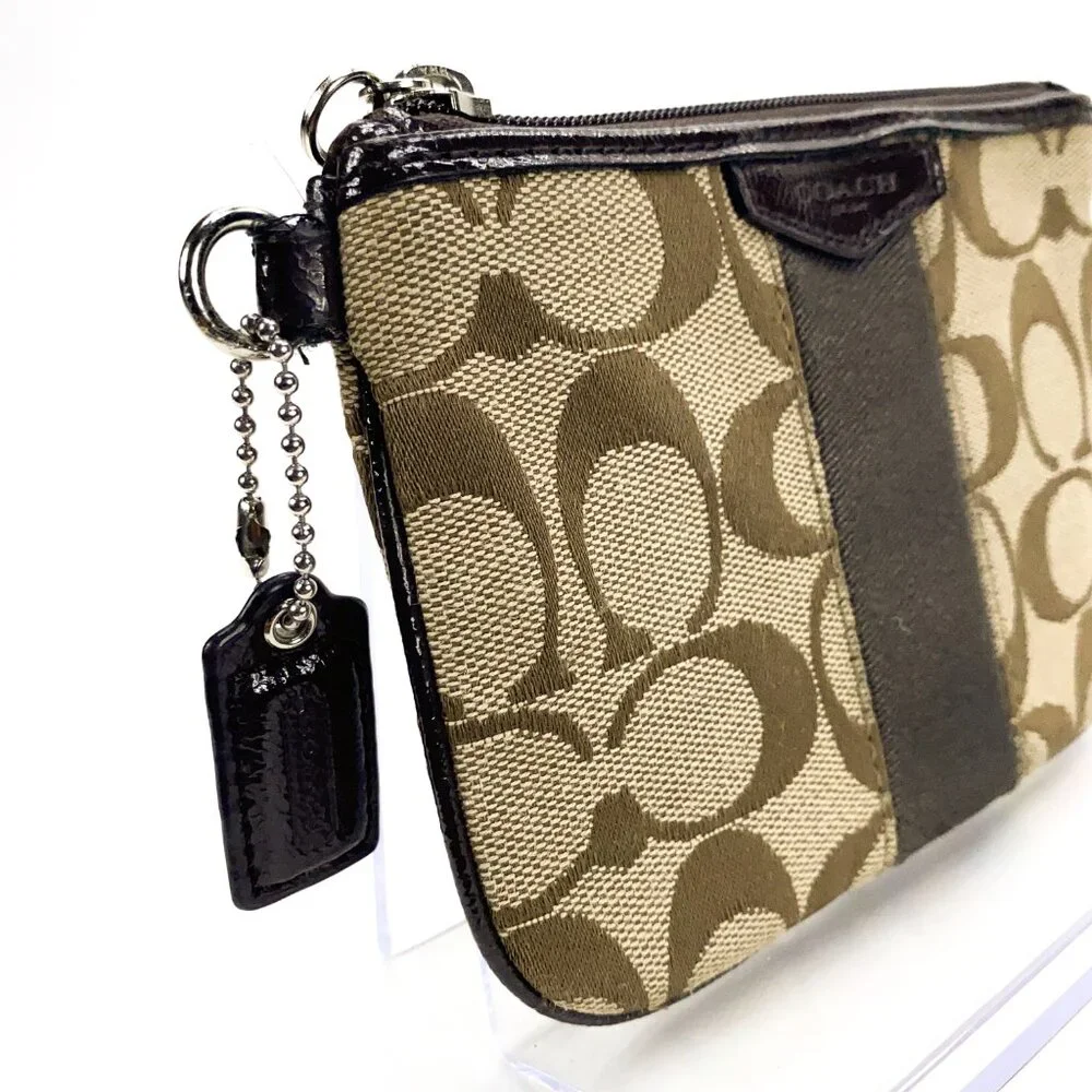COACH Signature Canvas Wristlet Pouch w/Leather Trim - Picture 11 of 15